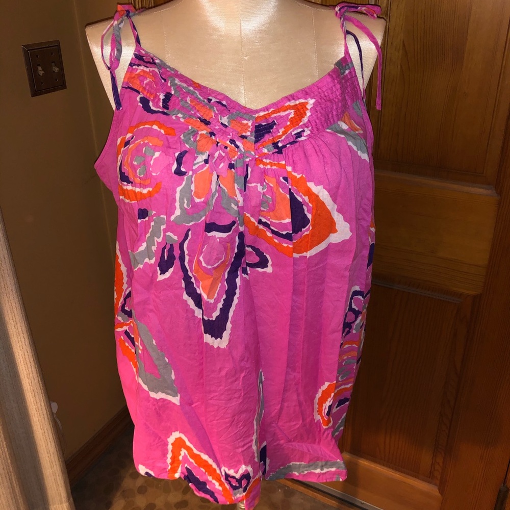 Tie Shoulder Bold Print Tank